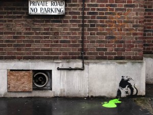 Banksy. Žiurkių nuodai. Graffiti vaizdas Londone