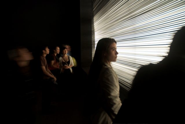 Žilvinas Kempinas. White Noise, 2007, magnetic tape, plywood, fans, spotlights, dimensions variable Installation view, Spencer Brownstone Gallery, New York