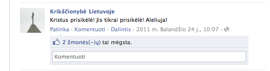 2. Socialinio tinklo facebook.com paskyra Krikscionybe Lietuvoje - screenshot'as